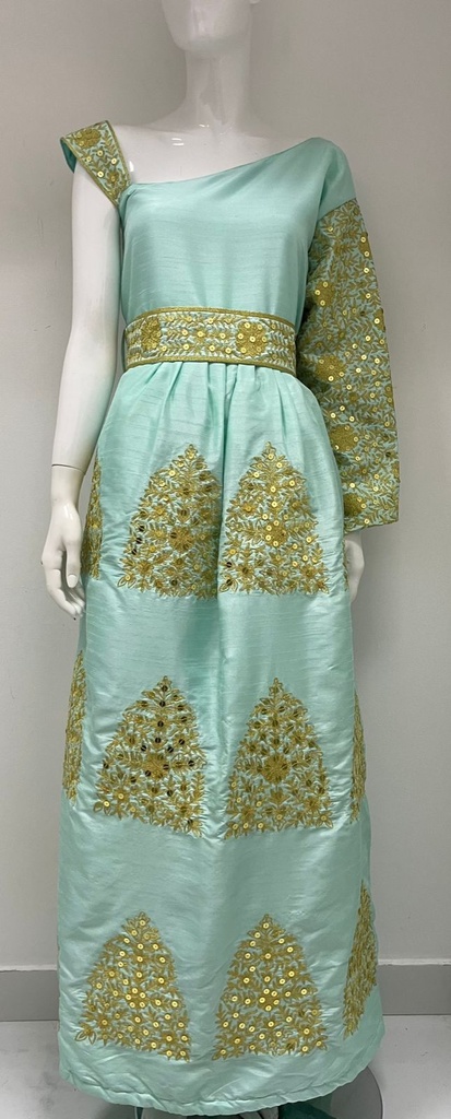 Light Blue Traditional Dress With One Embroidered Sleeve