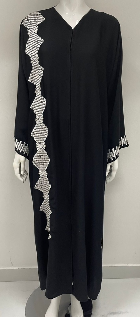 Black Abaya embellished with white embroidery