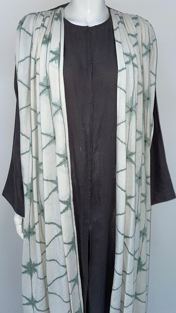 Elegant Gray Abaya With Pleated Front Design