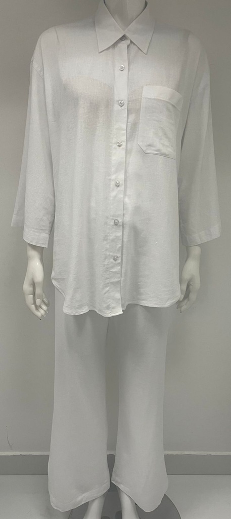 Women's White Linen Pants and Shirt Set