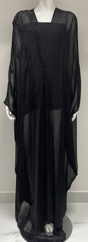 Refined Sheer Black Embroidered Abaya
