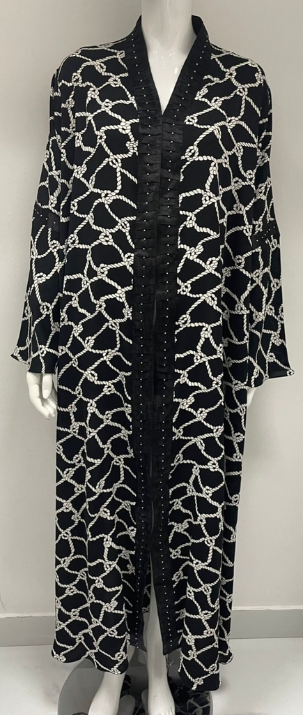 Elegant Black and White Open Abaya