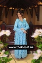 Hand beaded flowers blue thoub dress