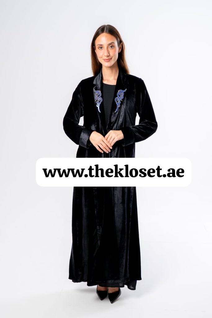 Blue embroidery velvet abaya