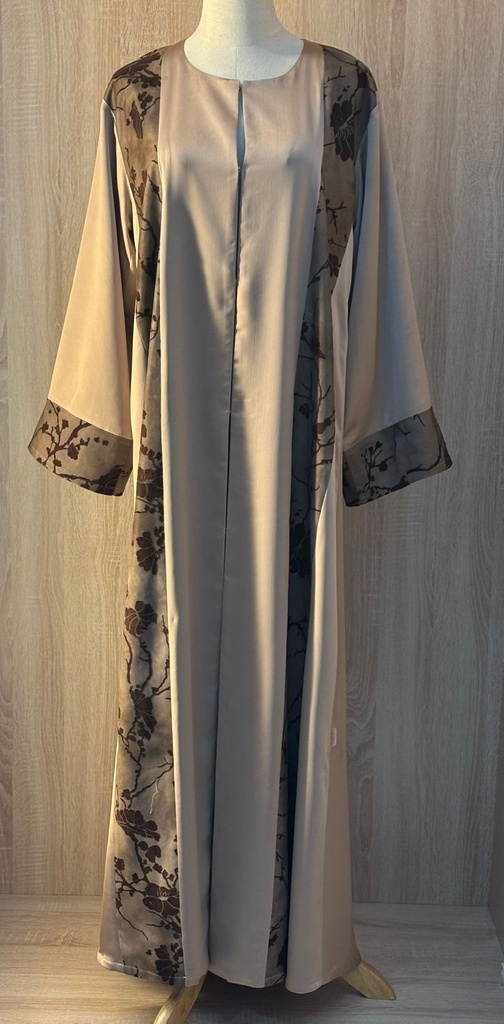 Brown silky velvet print Abaya