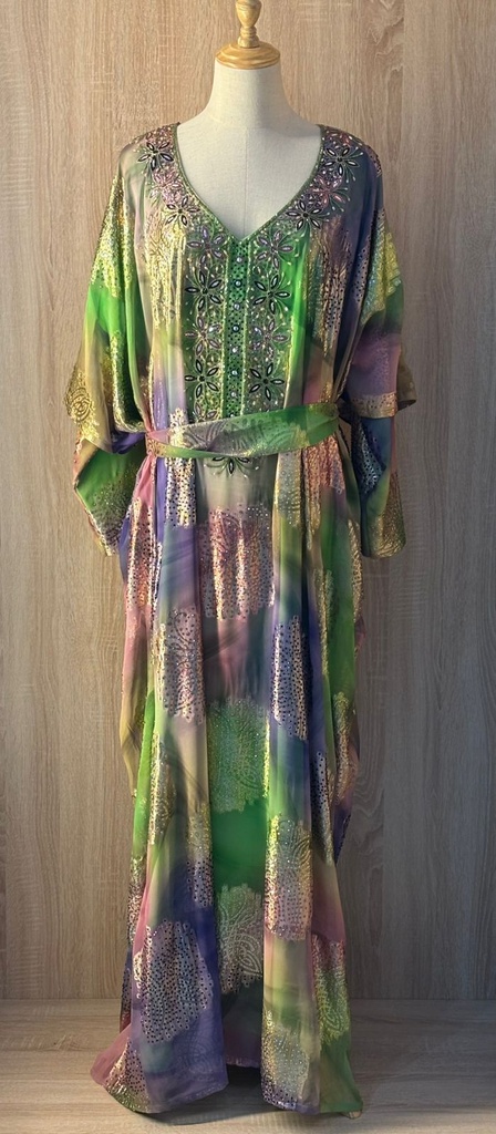 Hand beaded belted thoub dress