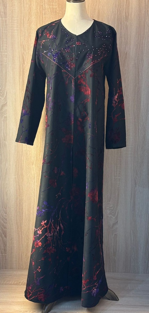 Hand beaded velvet print abaya