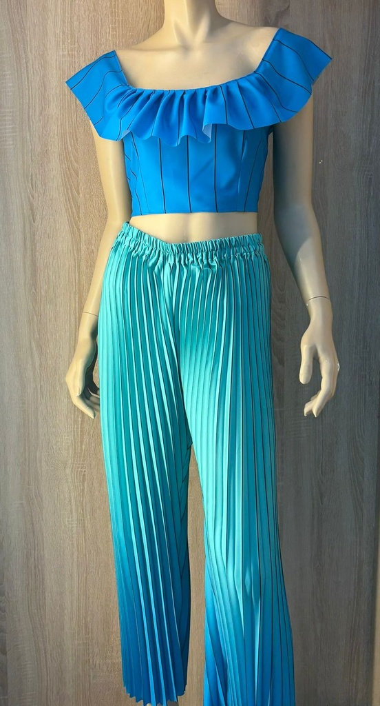Ombré Ruffled top & creased pants set outfit
