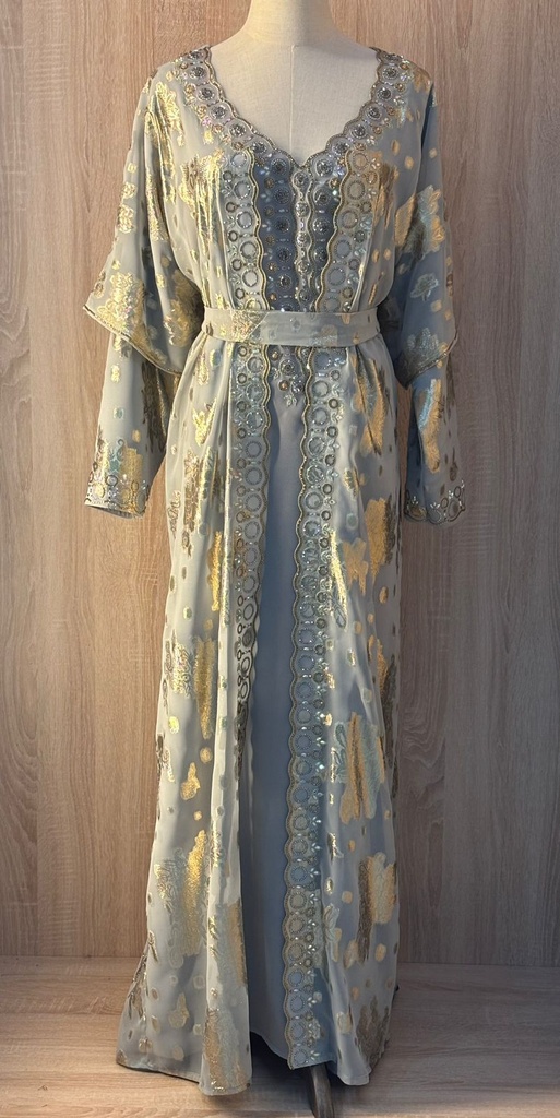 Hand beaded grey thoub dress