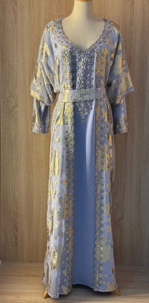Teal hand beaded thoub dress