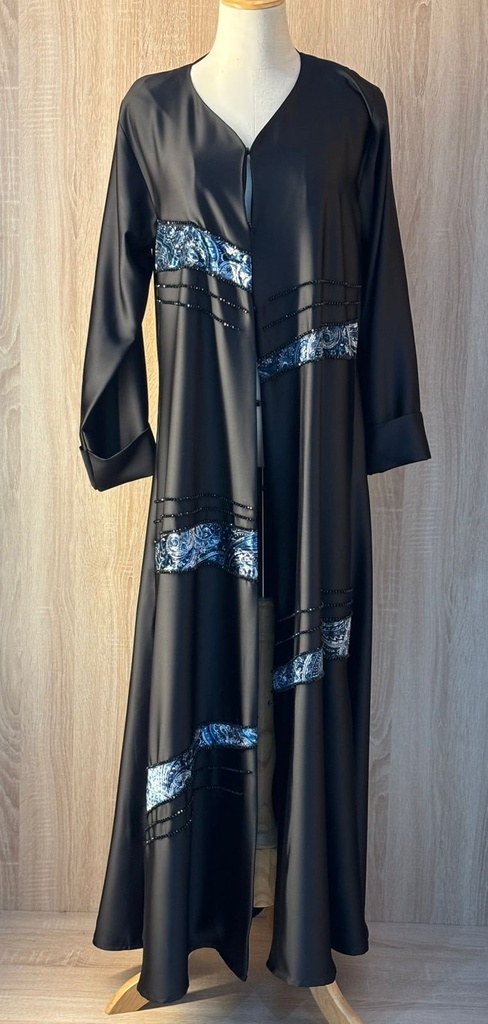 Cashew Velvet & stones strips black Abaya 