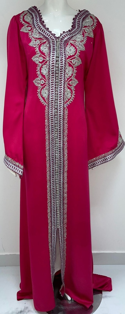 Elegant Fuchsia Pink Long Dress Adorned with Stunning Embroidery