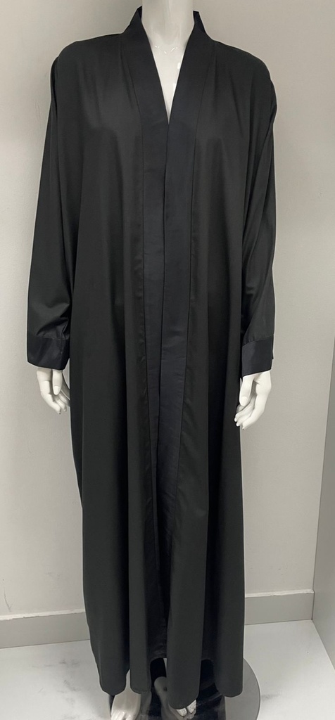 Black open abaya adorned with side embellishments
