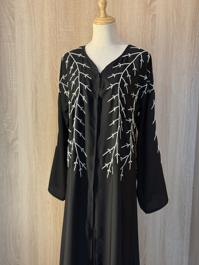 Sliver branches hand beaded black abaya