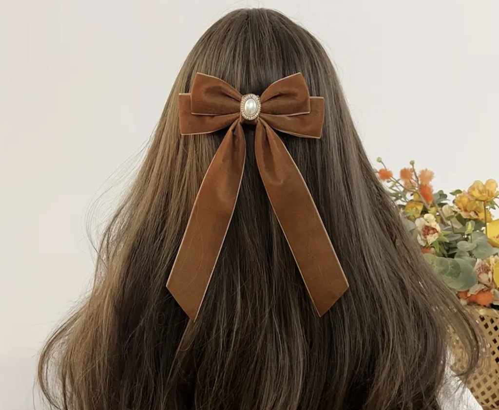 Elegant long tail velvet bow hair pin
