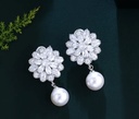 Floral pearl sliver plated rhinestones clip on earrings