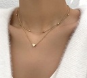 Cute Double Layered Heart Pedant Iron Chain Necklace
