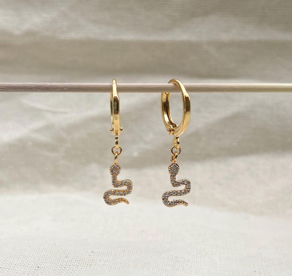 Dangly Sparkle Snake Gold Huggie Hoop Dainty Earrings