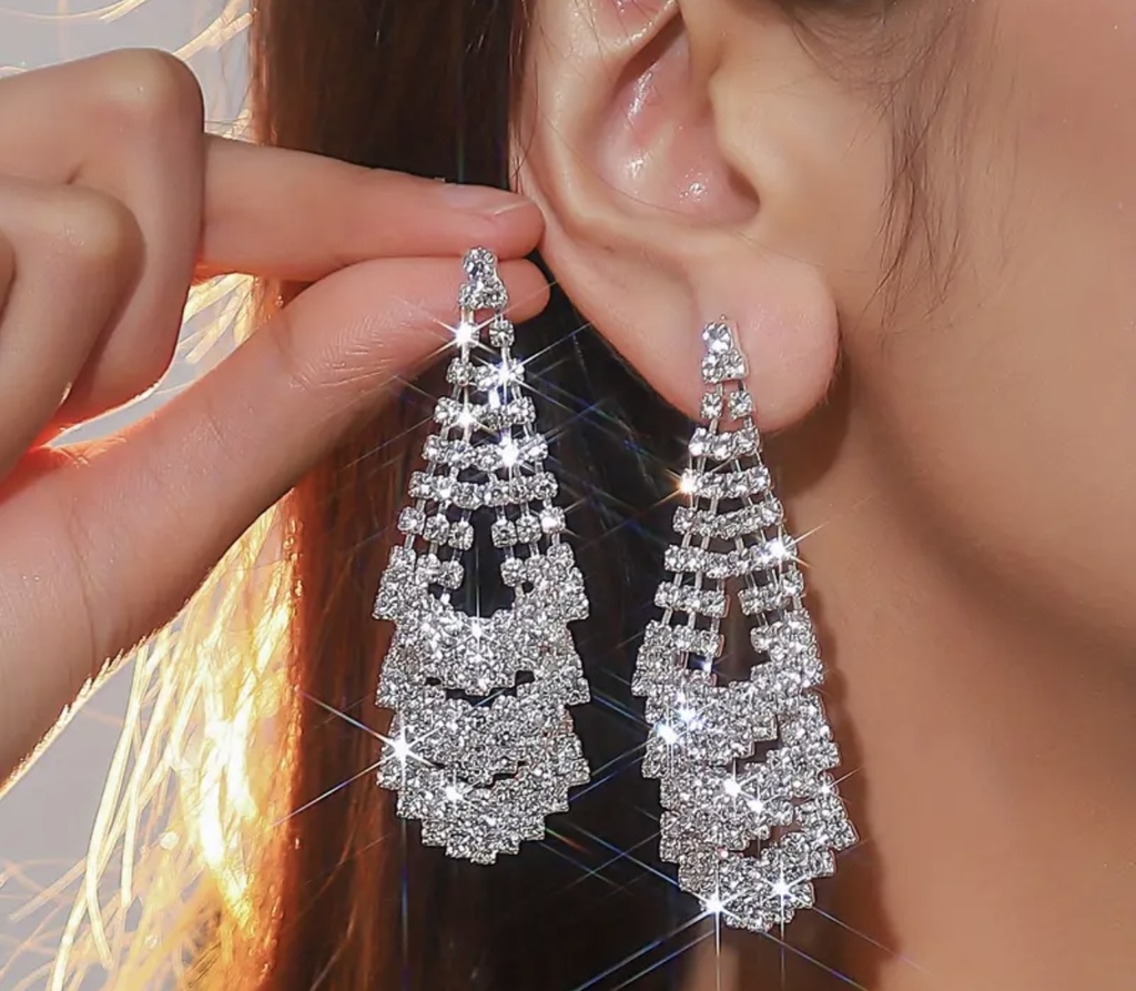 Rhinestones tassel dangle earrings
