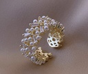 Golden leafs Elegant pearls zircon ring  