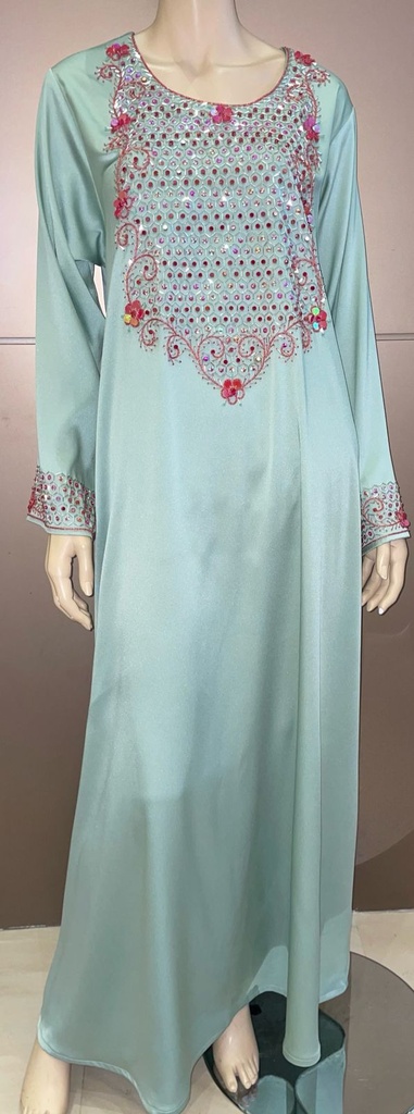 Elegant Mint Green Embroidered Beads Dress 
