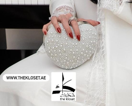 Glamour white pearly heart shape chain clutch  