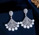 Pearls fan dangle zircon earrings  