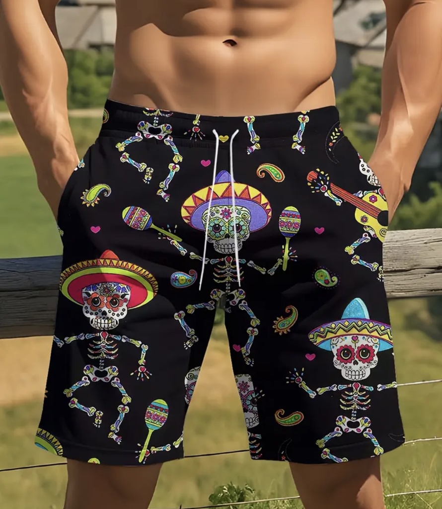 Men's Mexican skeletal black Beach Shorts  