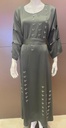 Green dress embellished with an intricate silver beaded design