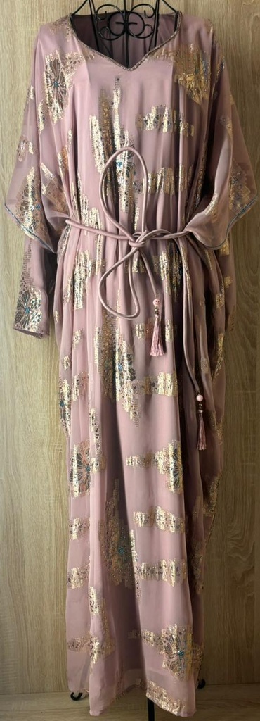 Pale Purple Chiffon Dress Featuring Golden Embellishments