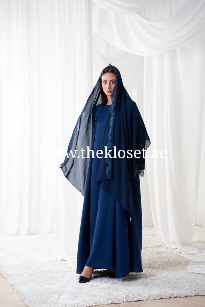 Royal Blue Lace Abaya, Dress And Shaila Set