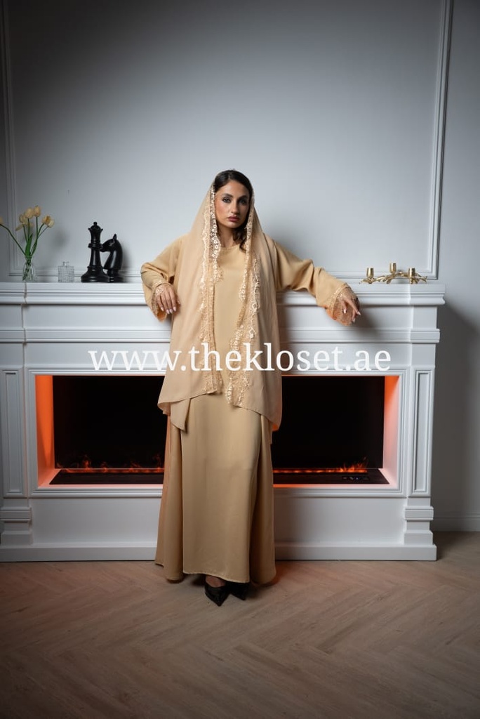 Khaki Lace Abaya Dress & Shaila Set