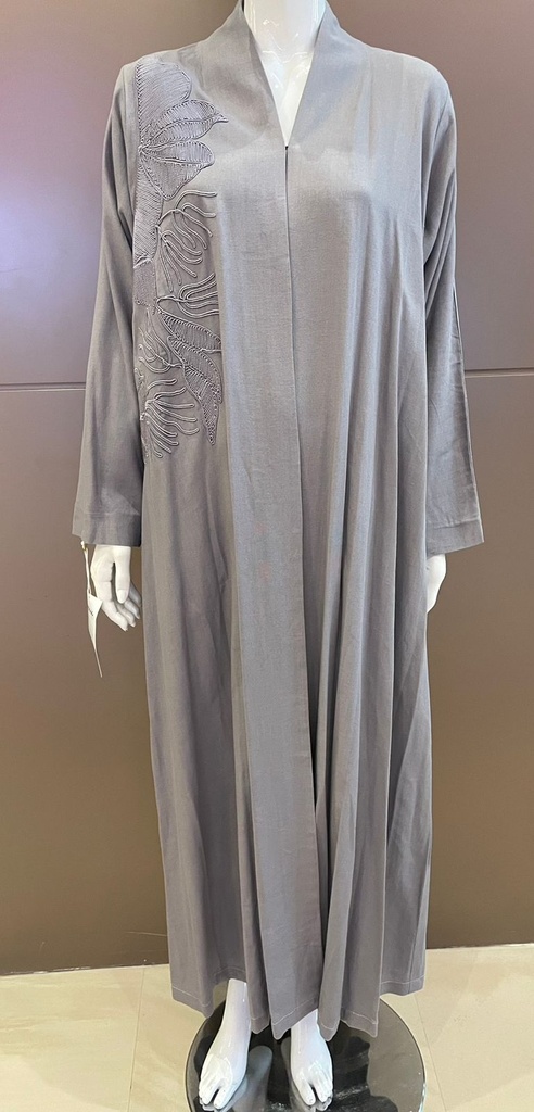 Elegant Grey Embellished Abaya with Intricate Designs