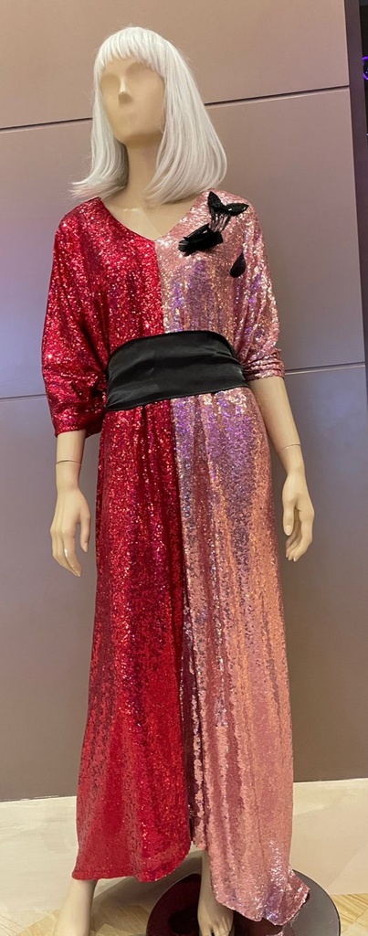 Red-Pink Kaftan with Sequined Embroider