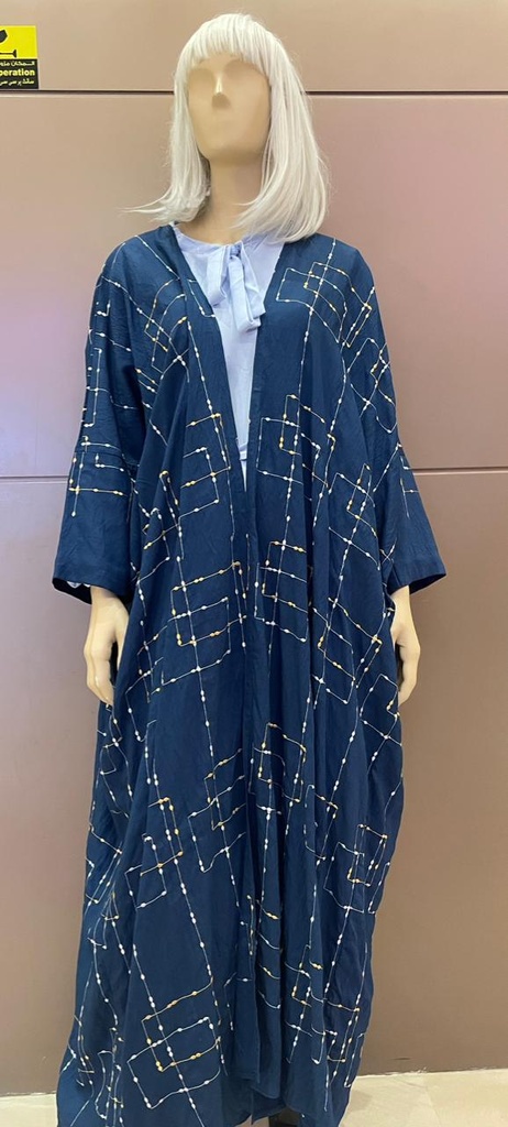 Bisht Blue Embroidered Abaya With Dress 