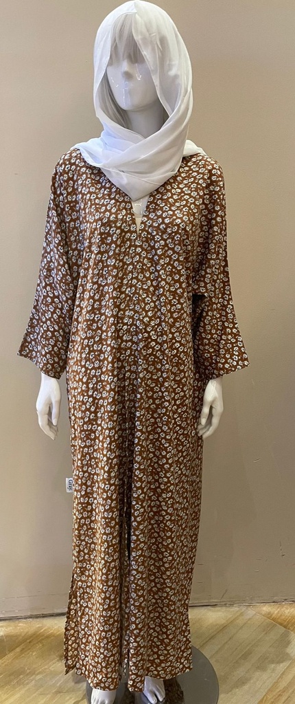 Elegant Floral Design in White and Brown ABAYA  