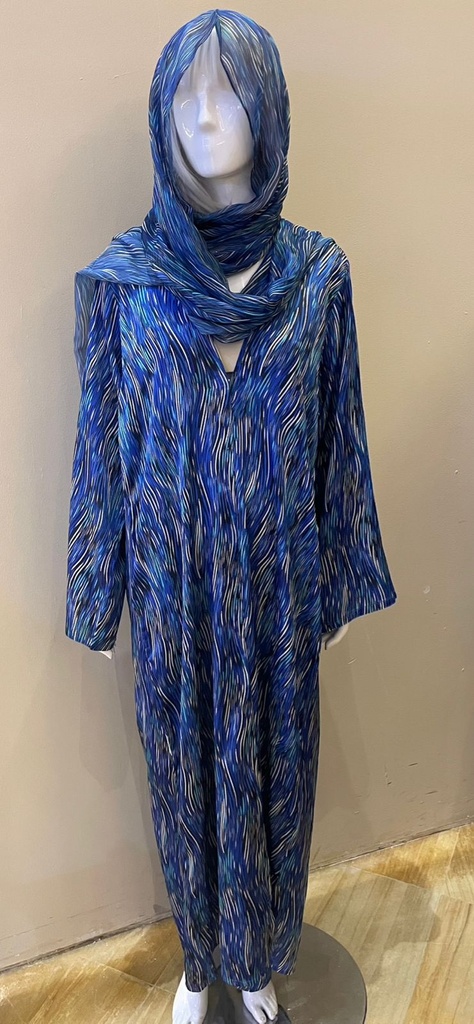 Elegant Blue Abstract Print Abaya