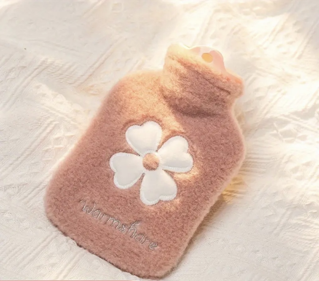 Cozy hot water Bottle with flower soft fabric cover