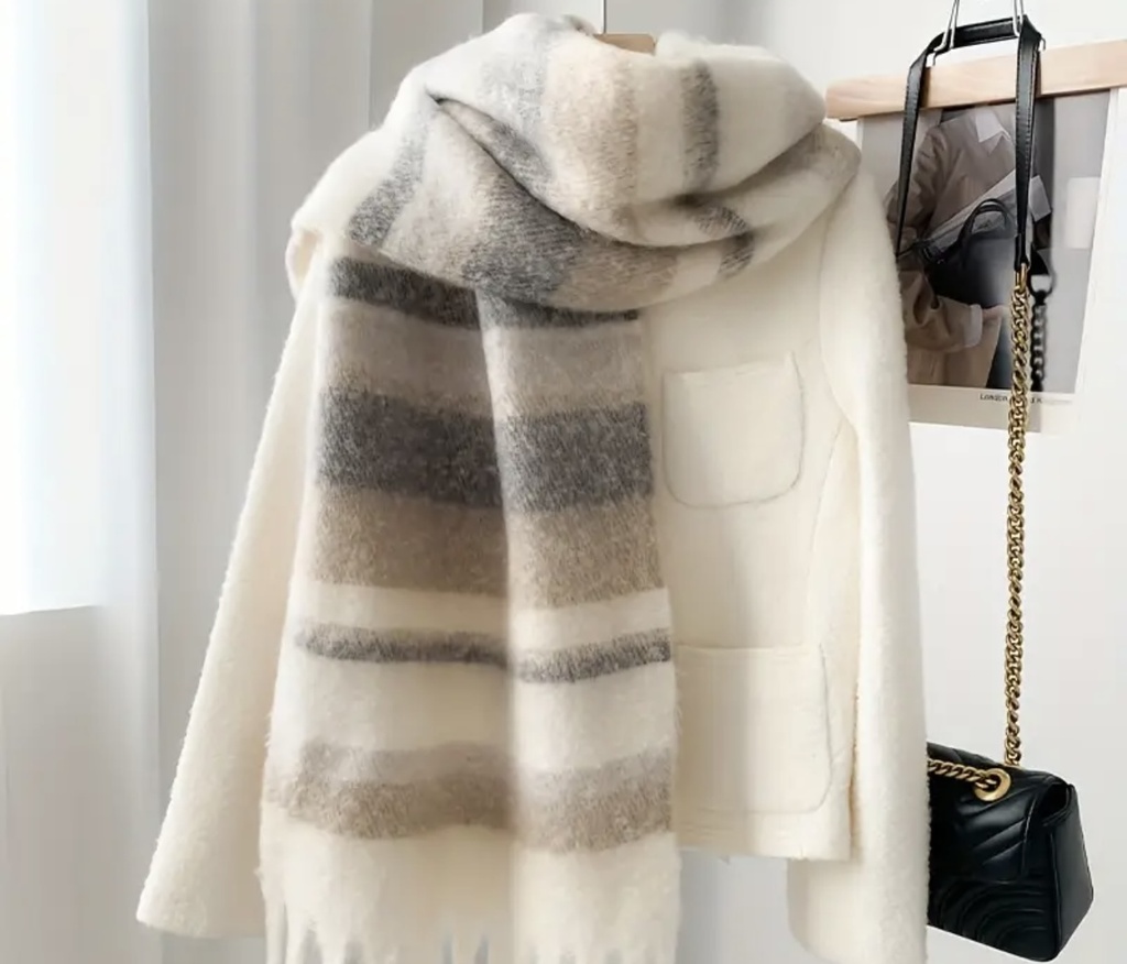 Plaid fringe striped shawl  
