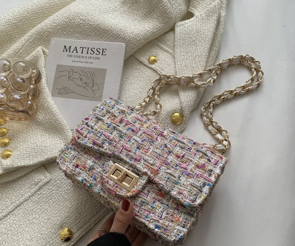 Luxury white Tweed plaid Crossbody Bag 