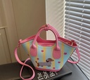 Pink dog & stars leather strip print Crossbody Bag  
