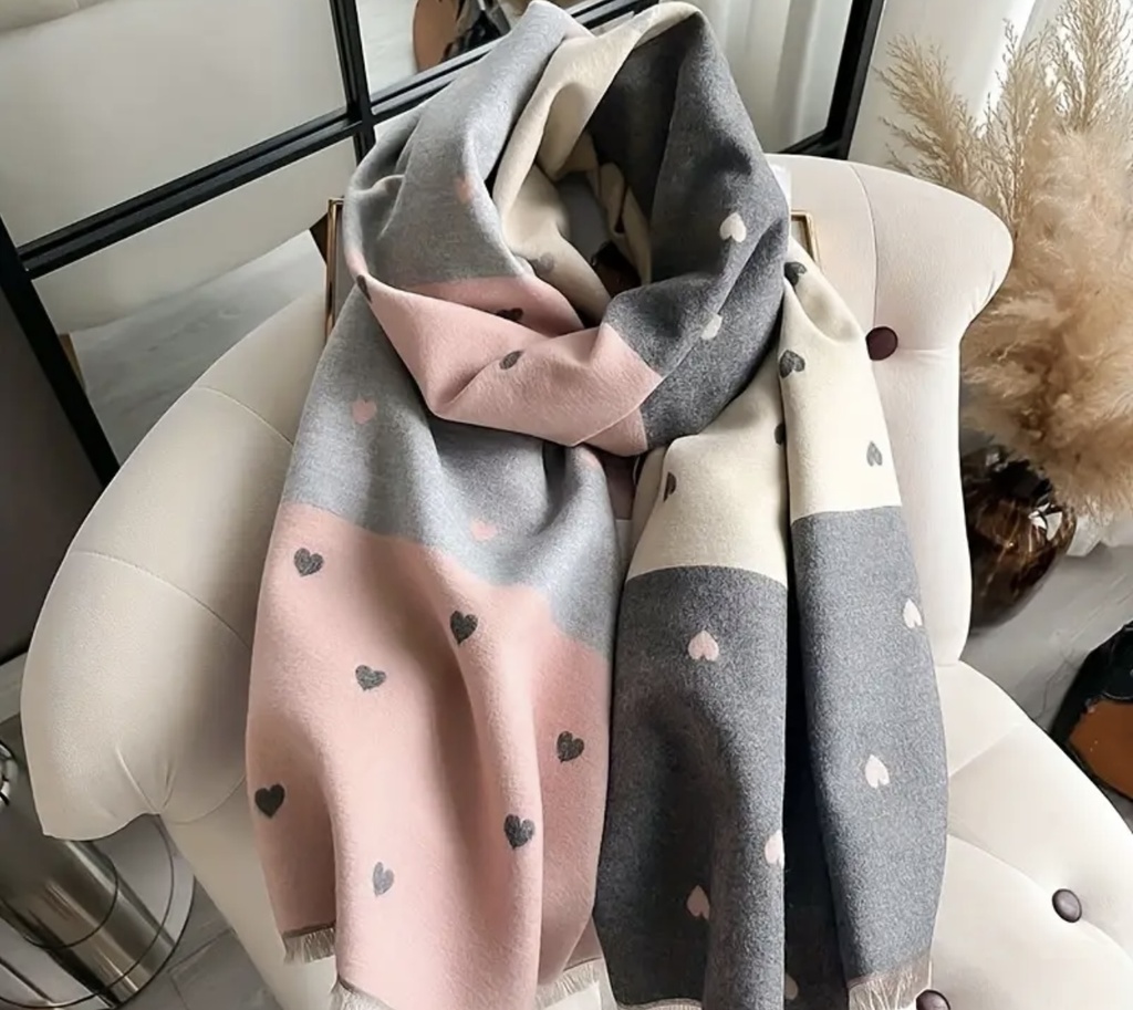 Tiny hearts art pattern Boho shawl 