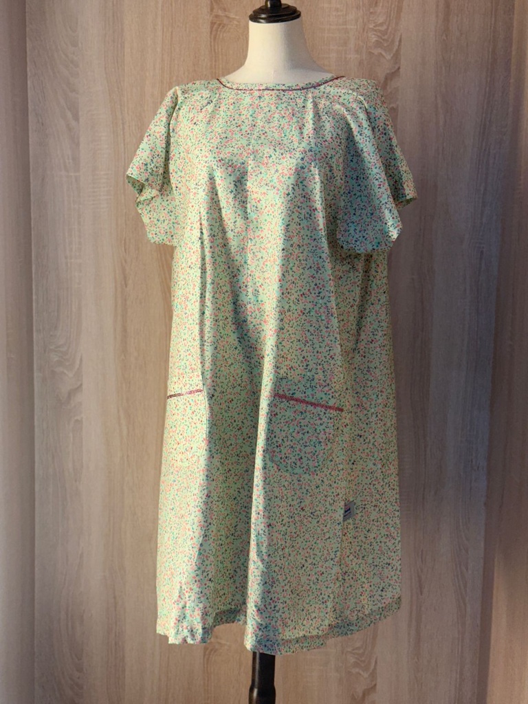 Fine print pink beaded patient gown