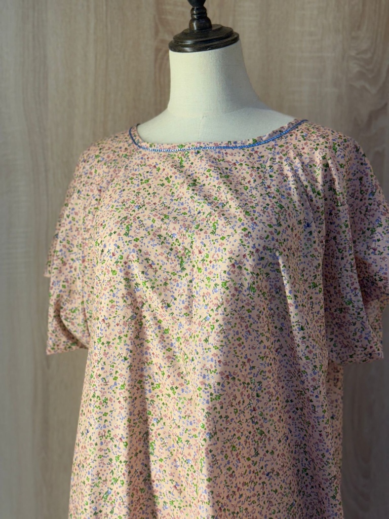 Fine Print Light Blue beaded patient gown 