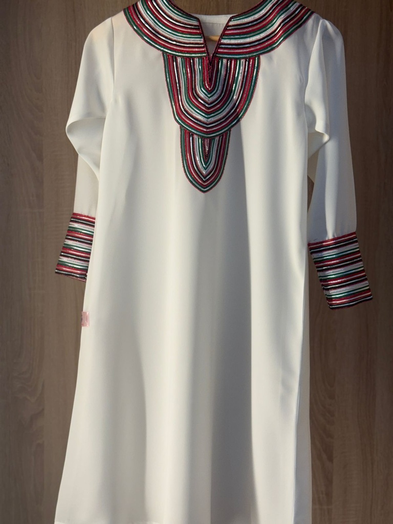 National day dress handcrafted with traditional Talli work 