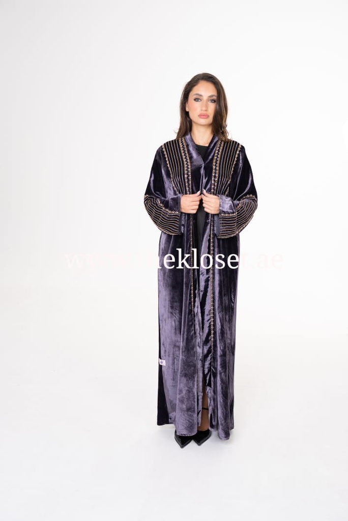 Hand-Beaded Velvet Abaya