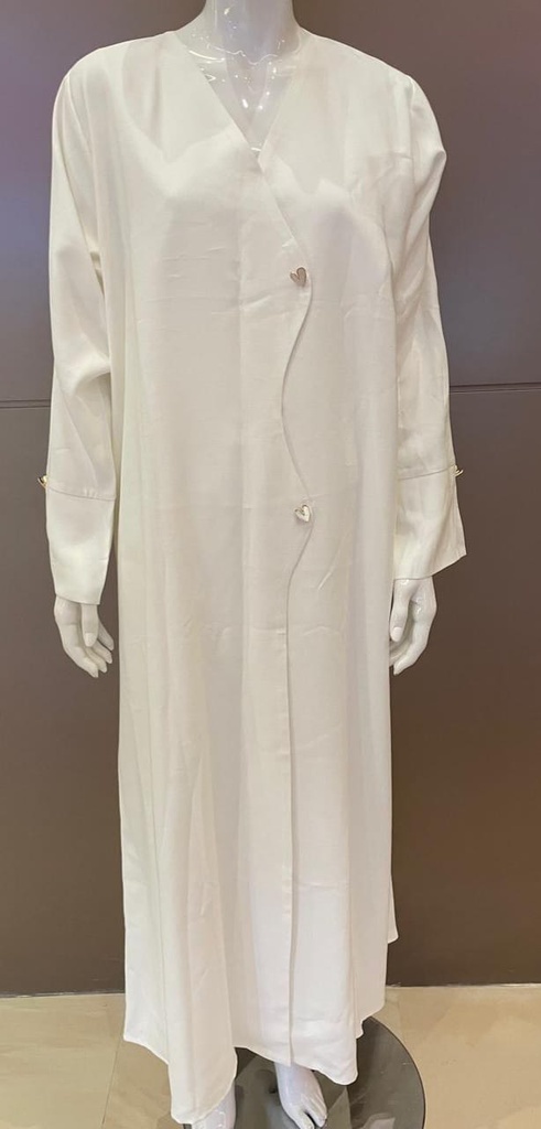 White Abaya with Heart-Shaped Button