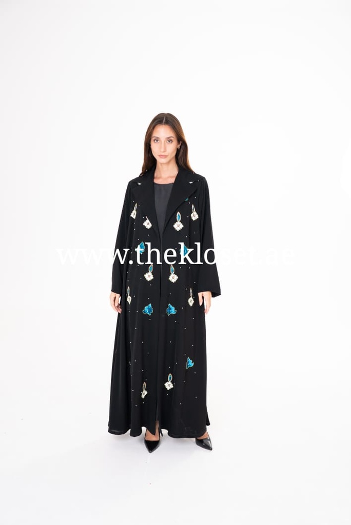 Black Floral Beaded Abaya