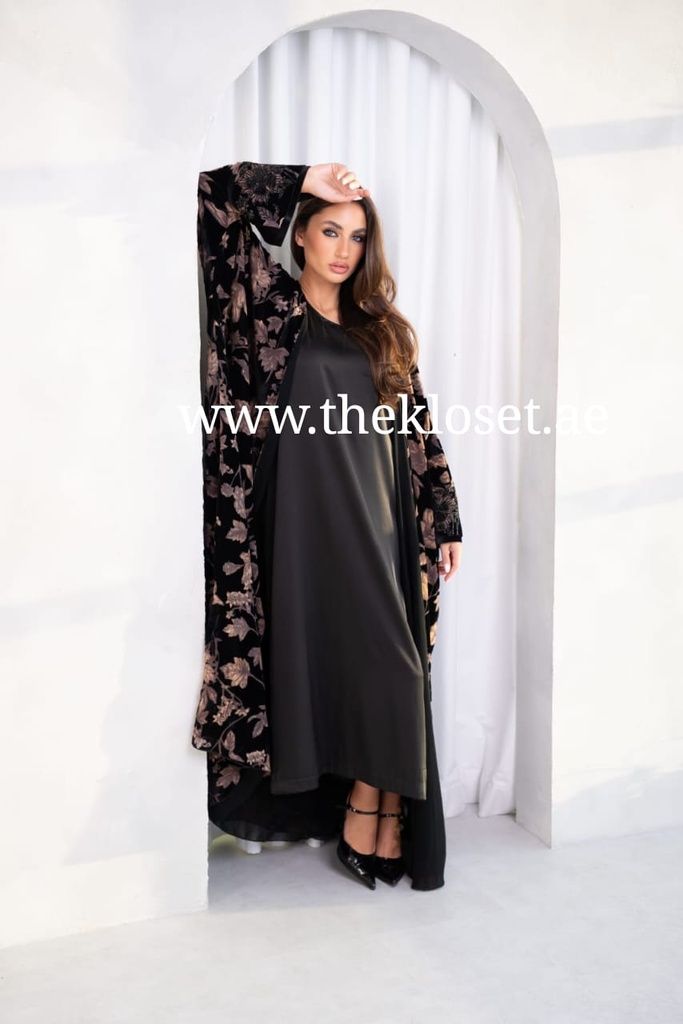 Floral Printed Velvet Abaya