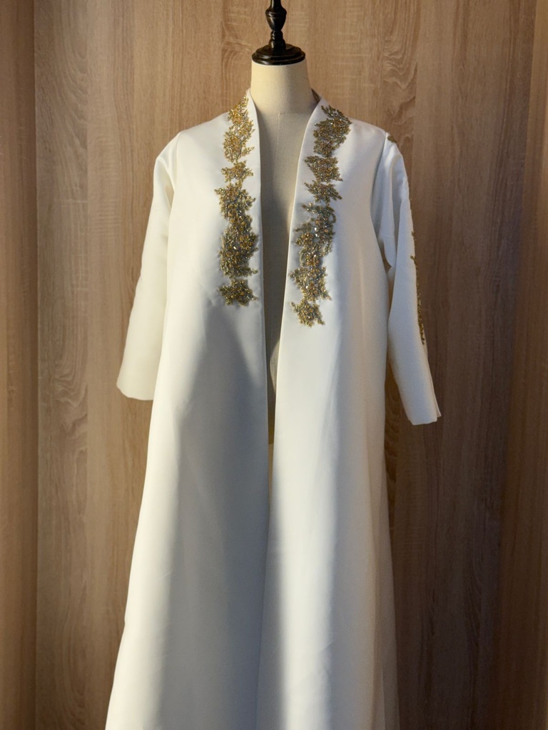 White Abaya With Golden Embroidery 